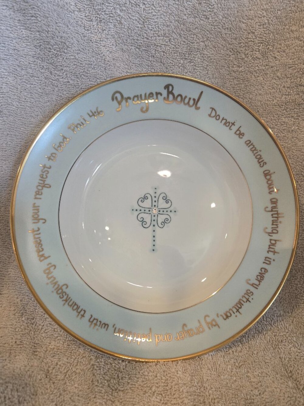 The Angie Prayer Bowl with Philippians 4:6 verse and cross motif